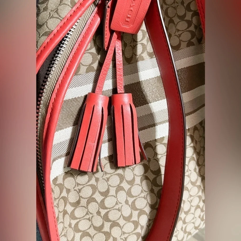 COACH Legacy Signature Stripe Shoulder Bag Purse Orange Tan Monogram Logo